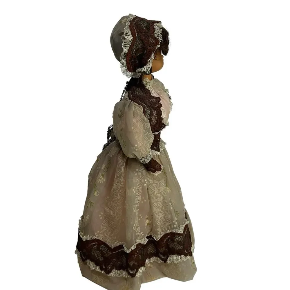 Vintage Victorian Style Souvenir Doll Lace Dress Metal Hoop Skirt 16”